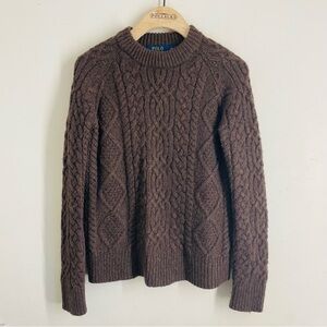 Polo Ralph Lauren Brown Cable Knit Merino Wool Alpaca Sweater XS